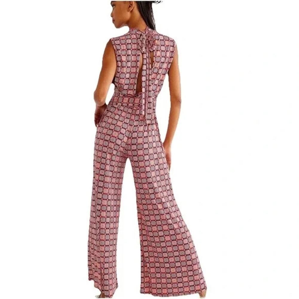 Free People Pink Geometric High-Neck Jumpsuit - Picture 3 of 13
